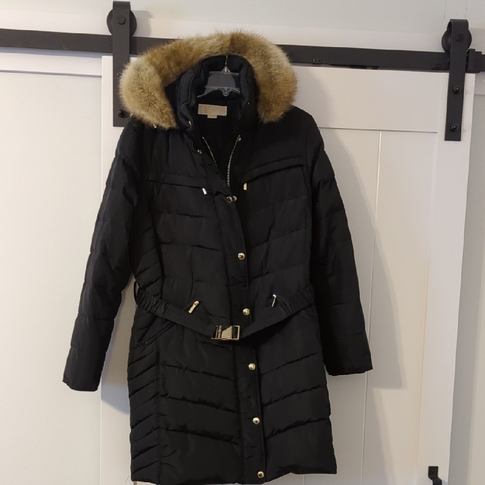 Michael Kors Black Long Puffer Jacket with Hood